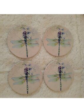 Absorbent Ceramic Stone Coasters, Dragonfly ,Set of 4 Stone Coasters
